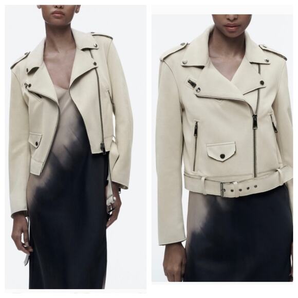 Zara Motocycle Jacket, faux suede Bone color size med NWT - Picture 1 of 8
